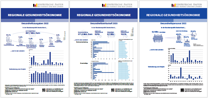 Das Bild zeigt einen Zusammenschnitt aller Infoflyer der Gesundheitsökonomischen Gesamtrechnungen.