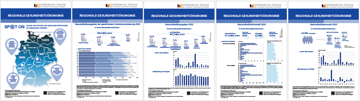 Das Bild zeigt einen Zusammenschnitt der Infoflyer der Gesundheitsökonomischen Gesamtrechnungen.