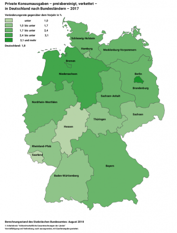 Private Konsumausgaben 2017 - preisbereinigt, verkettet - in Deutschland nach Bundesländern