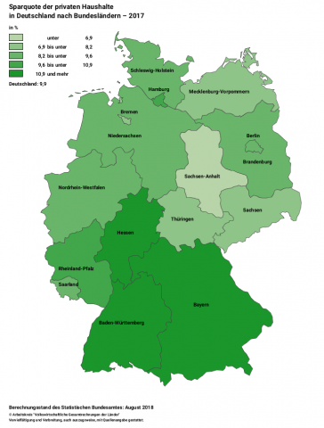 Sparquote der privaten Haushalte 2017 in Deutschland nach Bundesländern